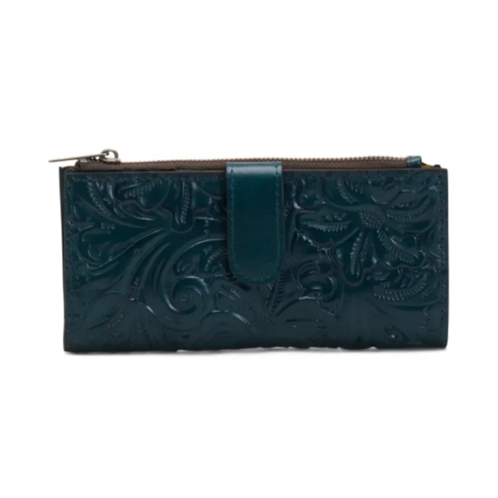 PATRICIA NASH Nazari Blue Coral Tooled Bifold RFID Leather Wallet